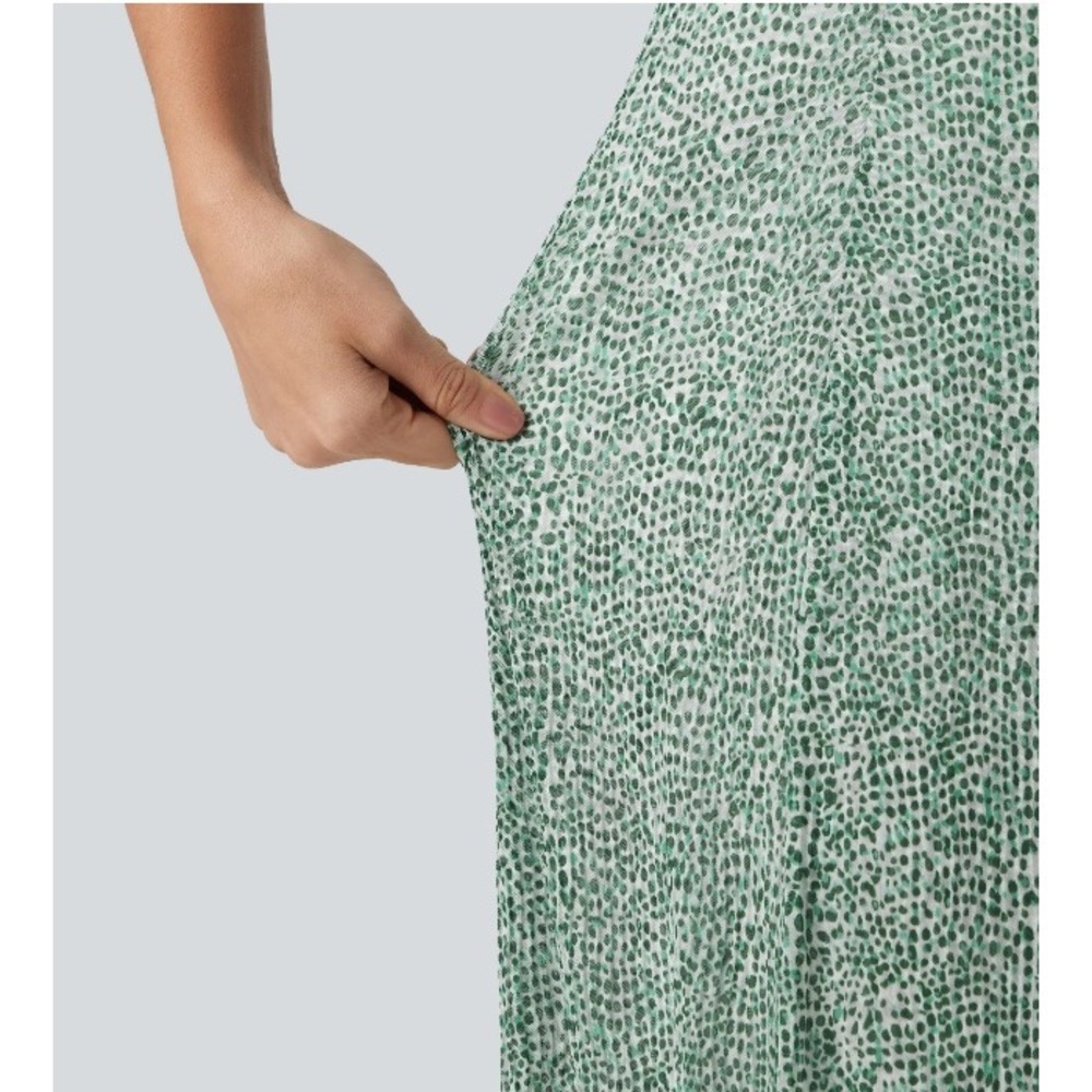 Halara Breezeful Green Polka Dot Maxi Dress Mesh Spaghetti Strap Womens Large - Picture 6 of 12